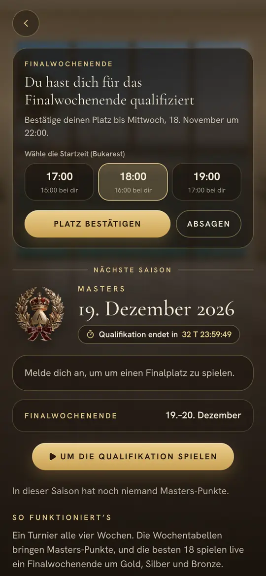 Die Einladung: Platz bestätigen und für die Startzeit stimmen