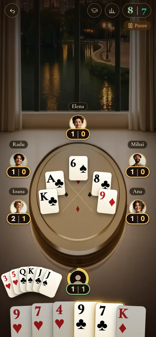 Een Masters-potje: het lange klassieke spel, zes aan tafel