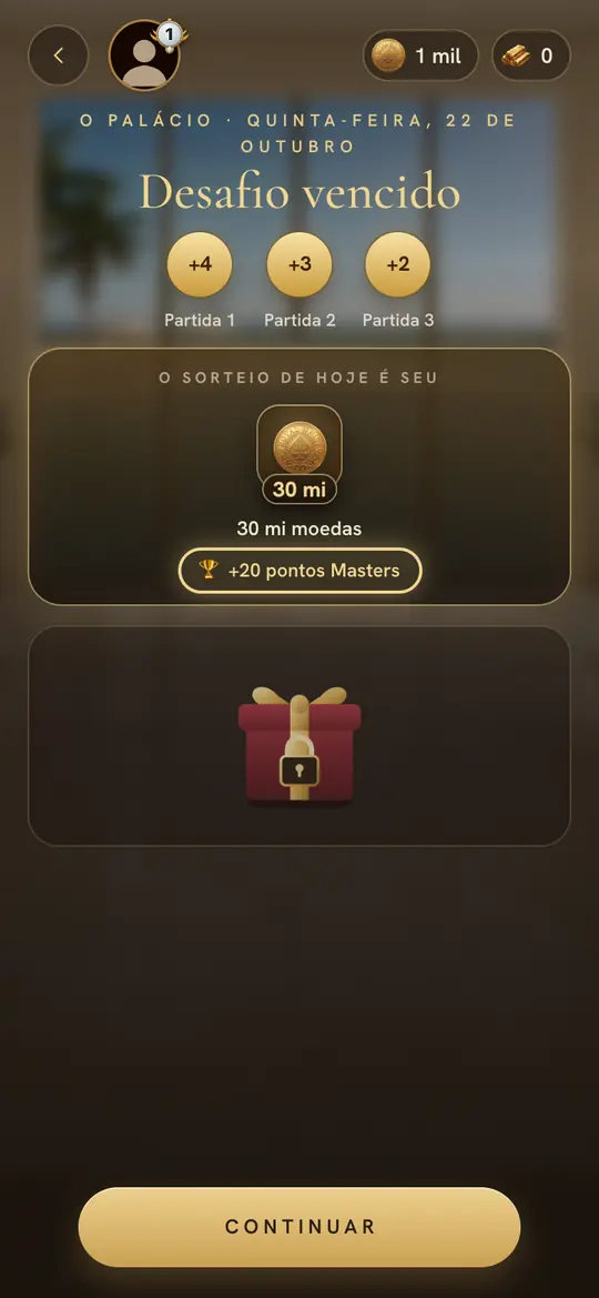 Um dia do Desafio ganho: o sorteio do dia e, com ele, 20 pontos Masters